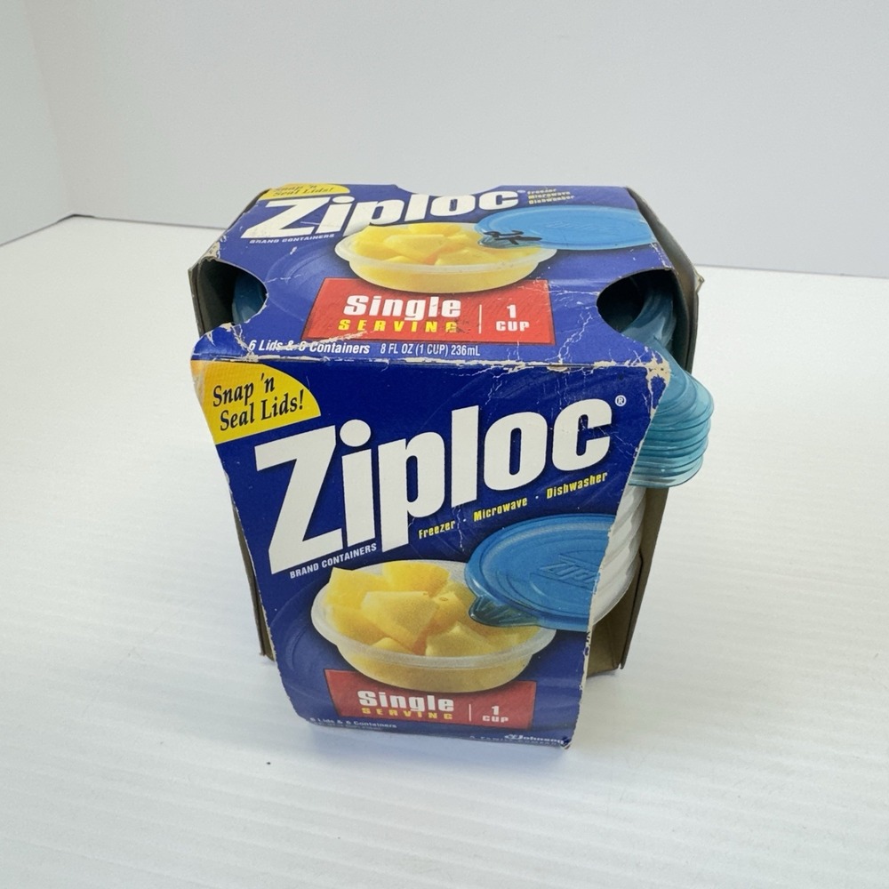 Vintage 2001 Ziploc Snap N Seal 1 Cup Containers Lids 6 Pack NOS USA